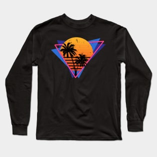 Distressed Retro Synthwave Inspired 80s Triangle Design Long Sleeve T-Shirt